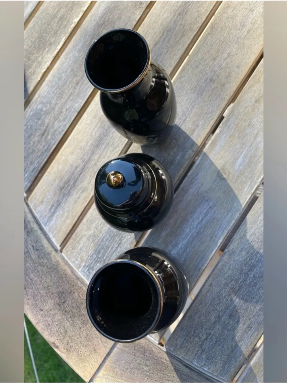 Vintage 3-Pc Black Gold Dragon Ceramic Vases & Ginger Jar⁠